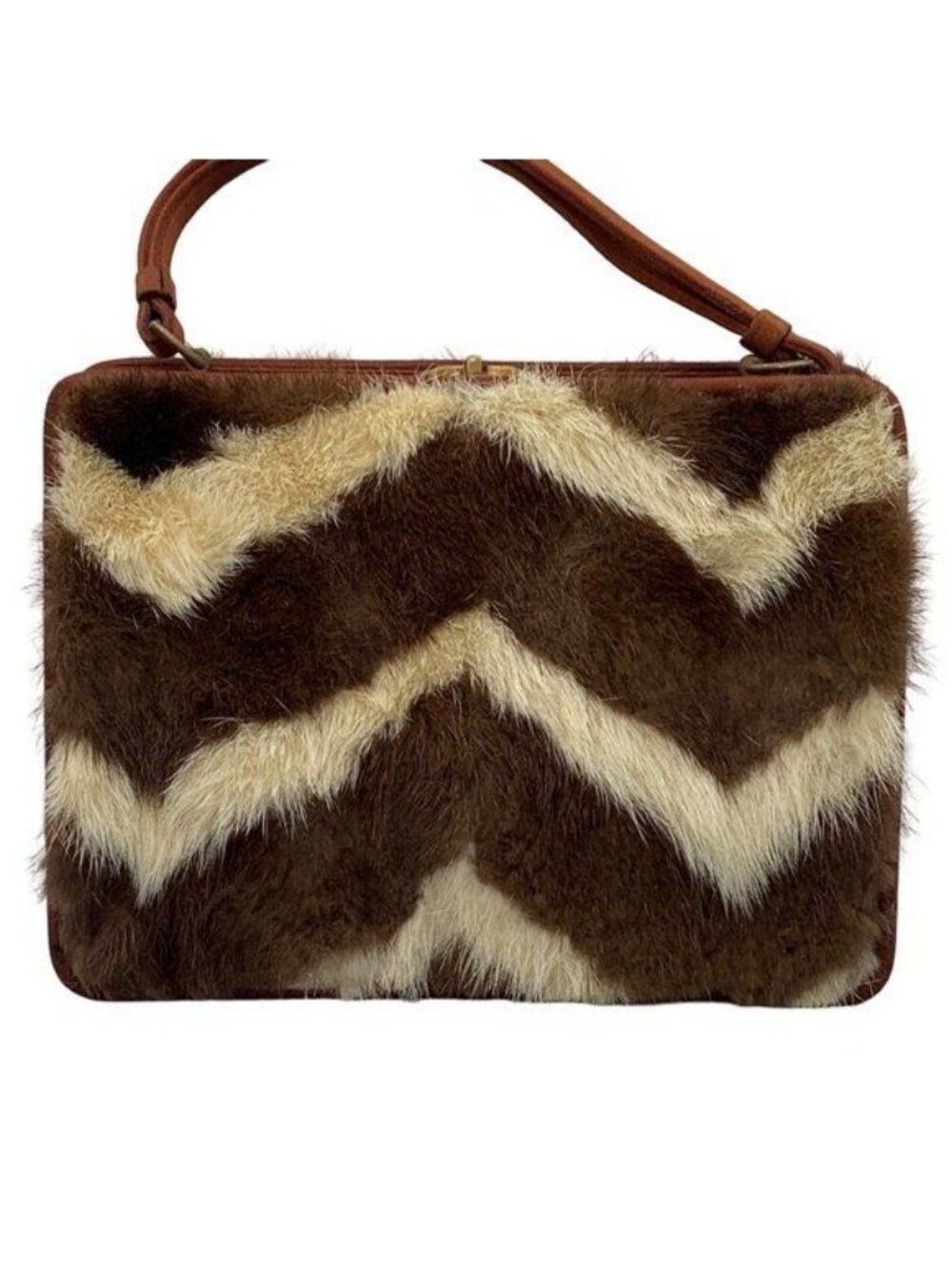 Vtg NETTIE ROSENSTEIN Mink Fur Silk Animal Print Handbag Purse 1950s - Picture 5 of 10